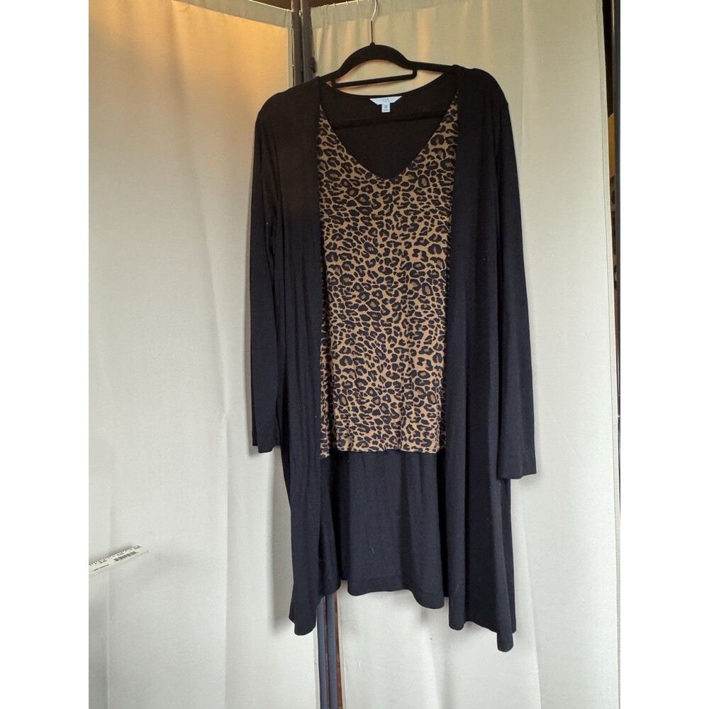 TIME & TRU Built In Cheetah Print Kimono Slit Sides Jacket 2 in 1 Size 2XL